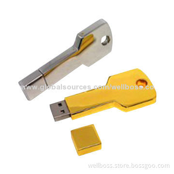 Metal Key-shaped USB Disks with 512MB to 32GB Memory Capacity, Customized Shapes Welcomed